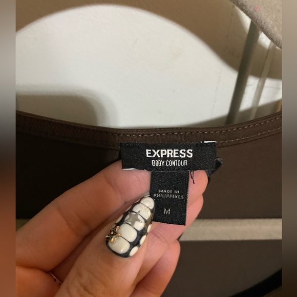 Express Body Contour Scoop Neck Stretchy Brown Bodysuit M - Picture 7 of 7